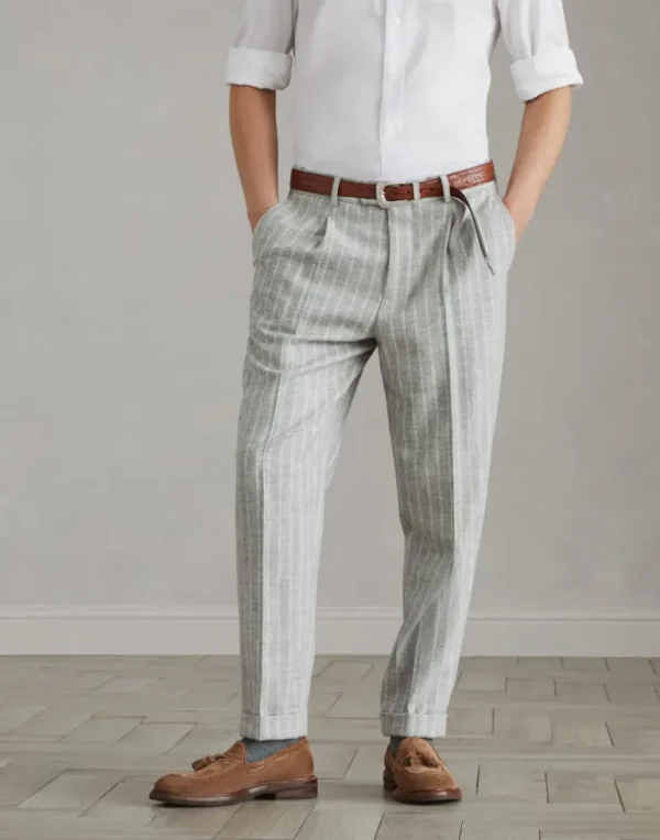 Comfort alpaca and wool chalk stripe leisure fit trousers with pleat