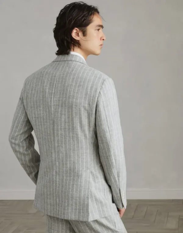 Comfort alpaca and wool chalk stripe one-and-a-half breasted deconstructed blazer with patch pockets