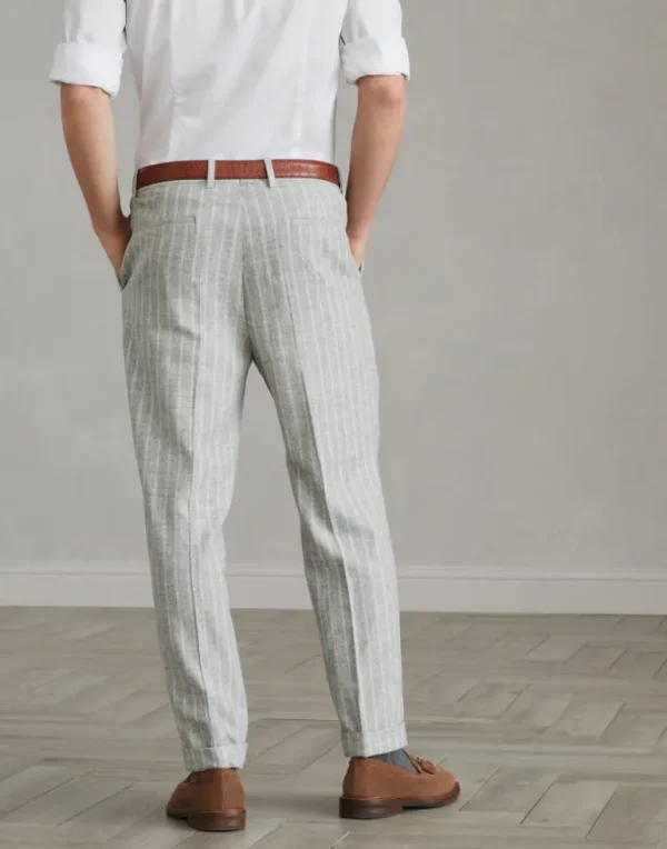 Comfort alpaca and wool chalk stripe leisure fit trousers with pleat