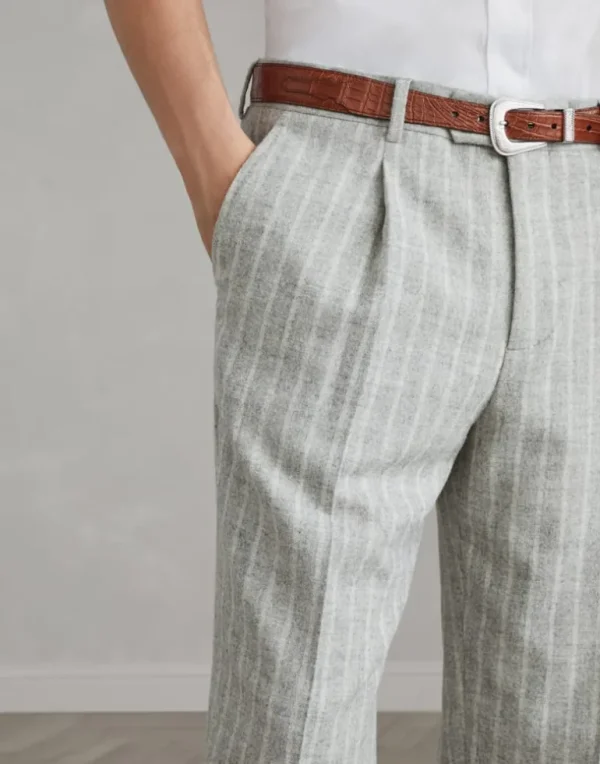 Comfort alpaca and wool chalk stripe leisure fit trousers with pleat