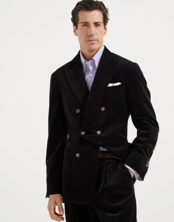 Comfort cotton and cashmere corduroy one-and-a-half breasted deconstructed blazer with patch pockets