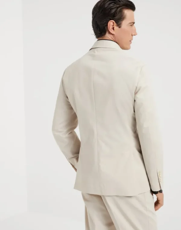 Comfort cotton and cashmere gabardine deconstructed blazer with large peak lapels and metal buttons