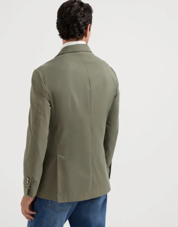 Comfort cotton and cashmere gabardine one-and-a-half breasted deconstructed blazer with patch pockets and metal buttons