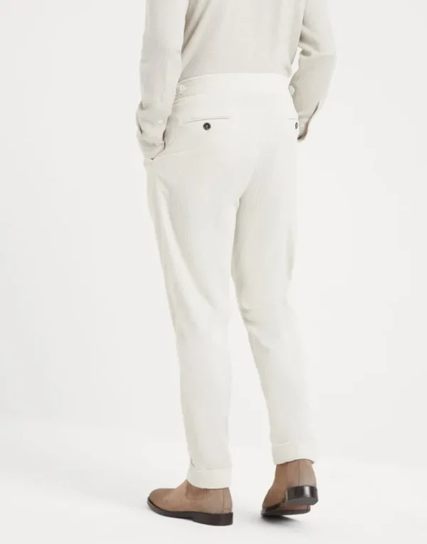 Comfort cotton and cashmere corduroy tailor fit trousers with reversed double pleats and waist tabs