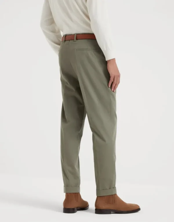 Comfort cotton and cashmere gabardine leisure fit trousers with pleat