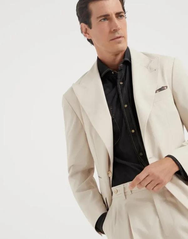 Comfort cotton and cashmere gabardine deconstructed blazer with large peak lapels and metal buttons