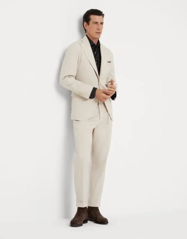 Comfort cotton and cashmere gabardine deconstructed blazer with large peak lapels and metal buttons