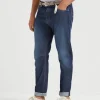 Comfort cotton and silk denim leisure fit five-pocket trousers