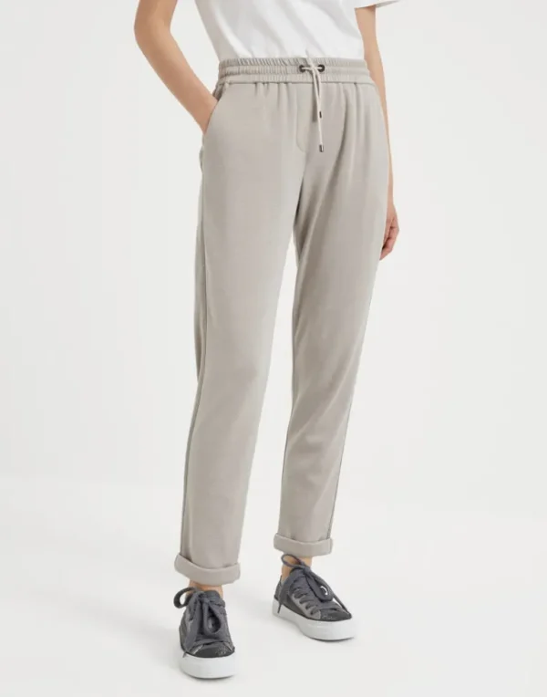 Comfort cotton and silk interlock trousers with Precious stripe