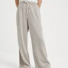 Comfort cotton and silk interlock wide trousers with precious stripe