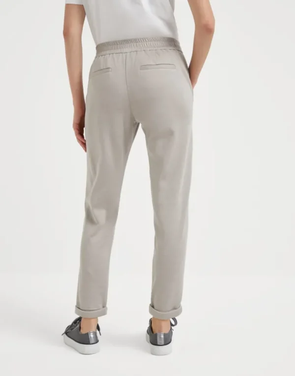 Comfort cotton and silk interlock trousers with Precious stripe