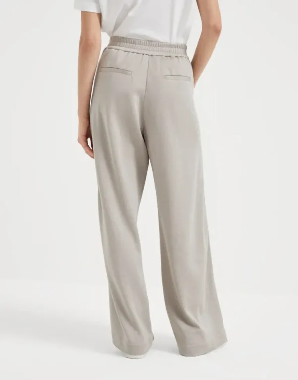 Comfort cotton and silk interlock wide trousers with precious stripe