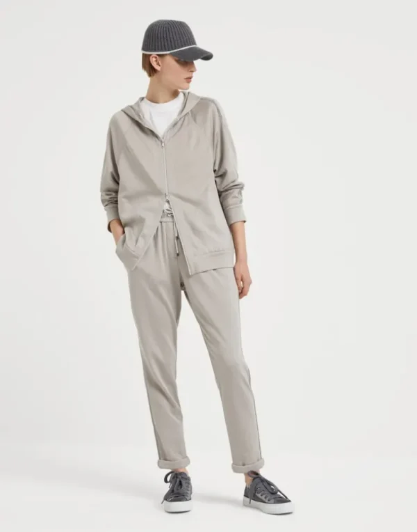 Comfort cotton and silk interlock trousers with Precious stripe