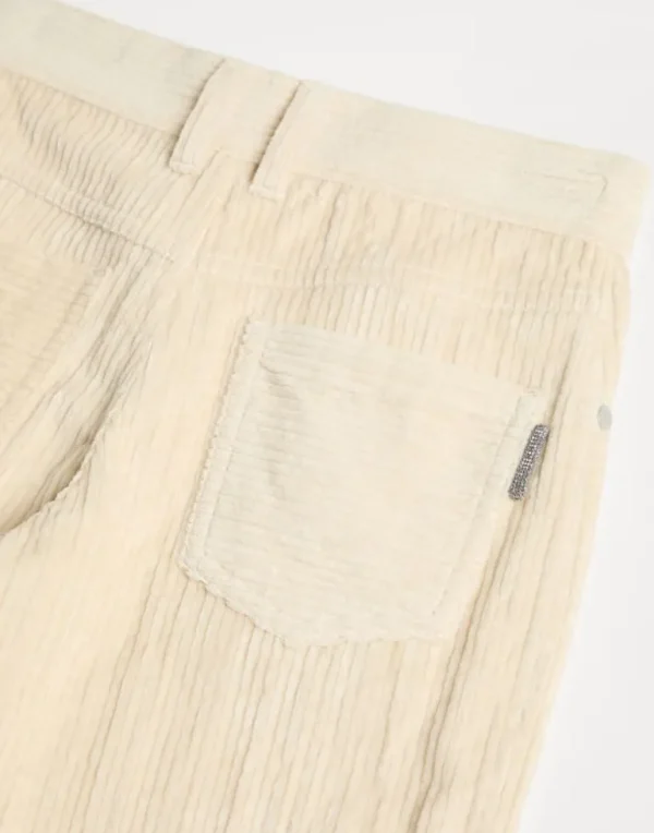 Comfort cotton corduroy A-line trousers with monili