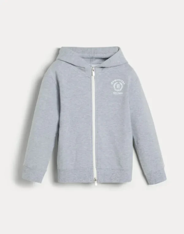 Comfort cotton French terry hooded sweatshirt with print and zipper