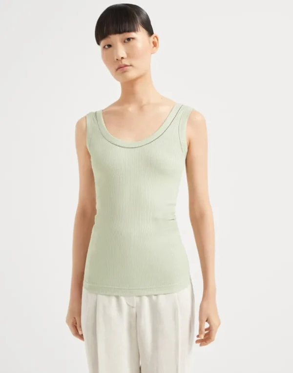 Comfort cotton ribbed jersey top with monili