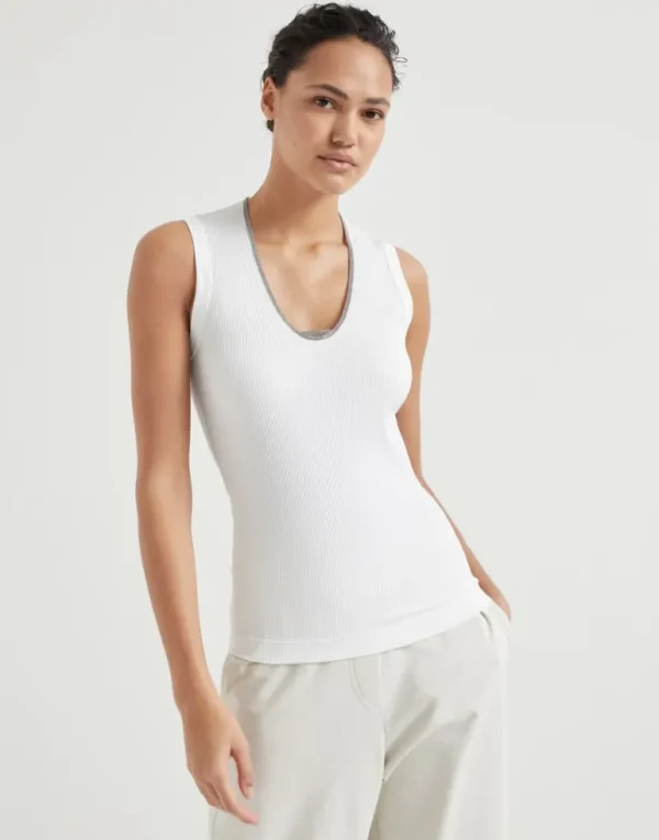 Comfort cotton ribbed jersey top with shiny neckline