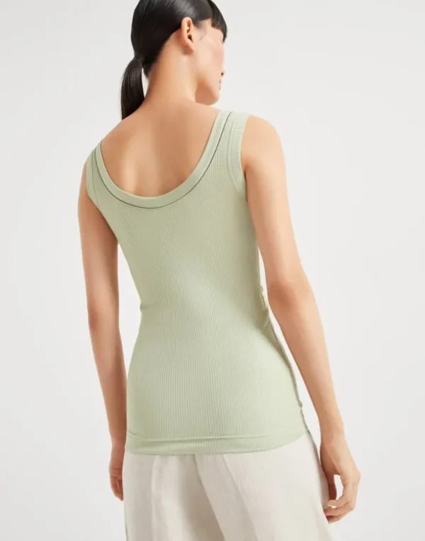 Comfort cotton ribbed jersey top with monili