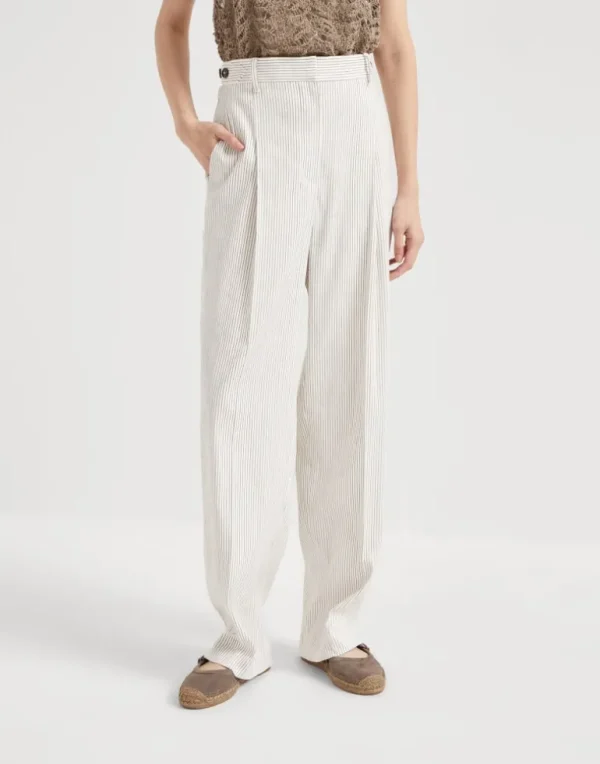 Comfort linen and cotton chalk stripe twill sartorial relaxed trousers