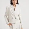 Comfort linen and cotton chalk stripe twill cropped blazer with monili