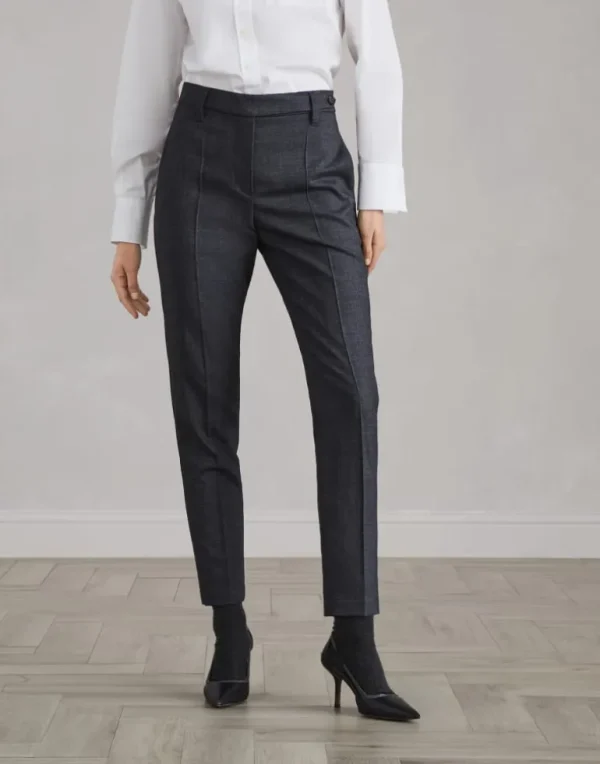 Comfort virgin wool grisaille cigarette trousers with monili