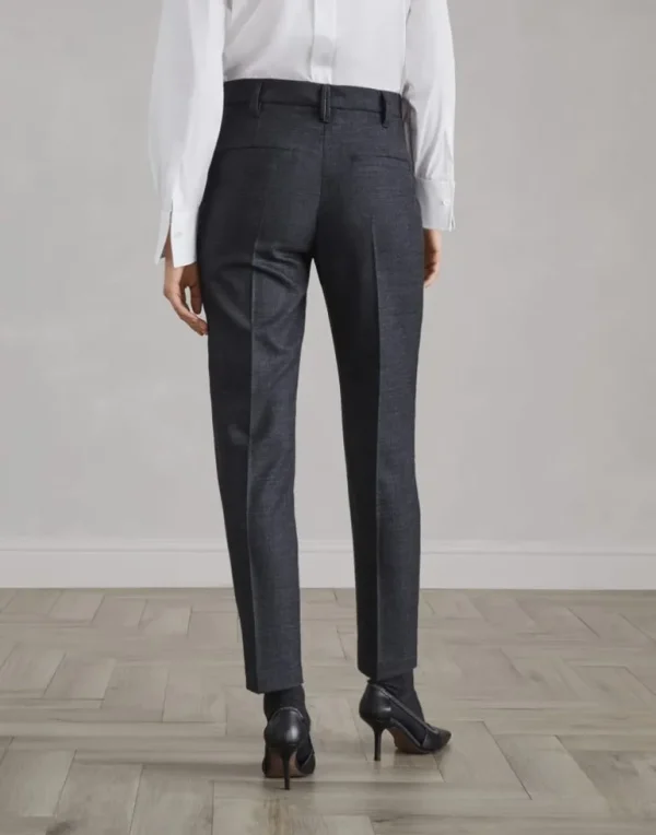 Comfort virgin wool grisaille cigarette trousers with monili