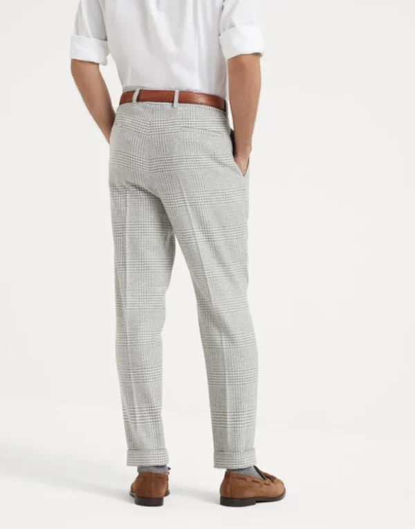 Comfort wool and cashmere Prince of Wales leisure fit trousers with pleat