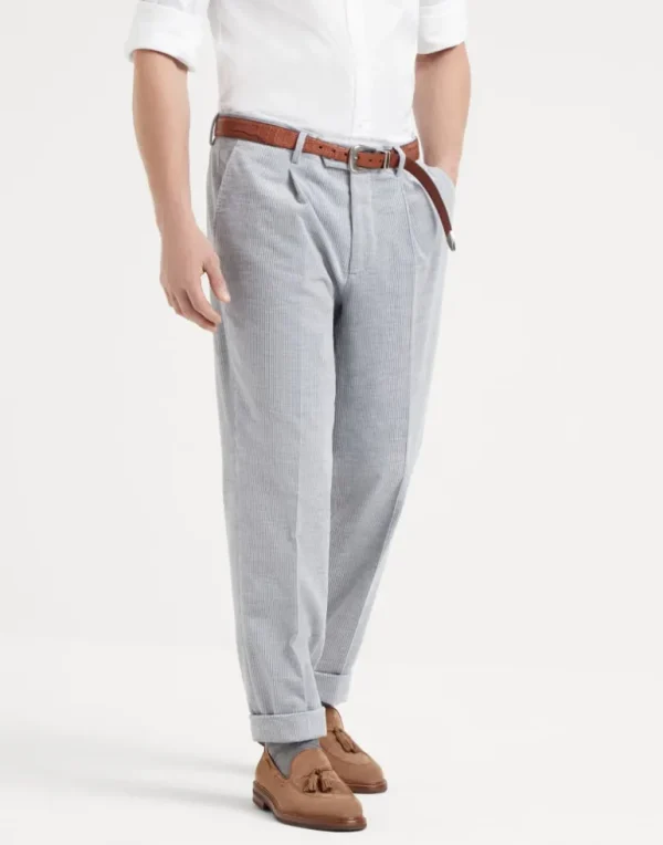 Cotton and cashmere mélange corduroy leisure fit trousers with pleat