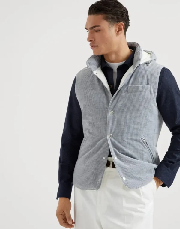 Cotton and cashmere mélange corduroy down vest with detachable hood