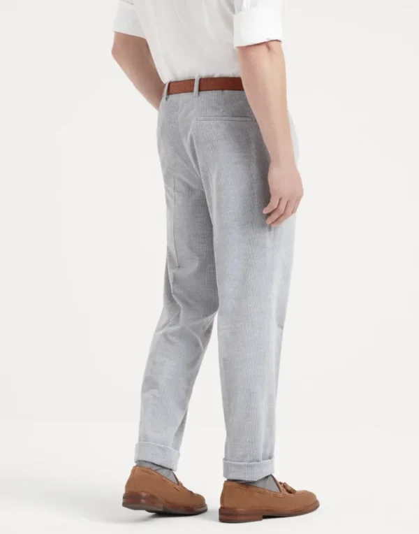 Cotton and cashmere mélange corduroy leisure fit trousers with pleat