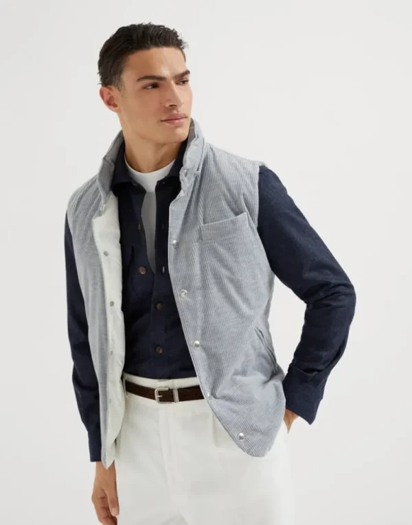 Cotton and cashmere mélange corduroy down vest with detachable hood