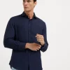 Cotton and cashmere twill basic fit shirt with spread collar