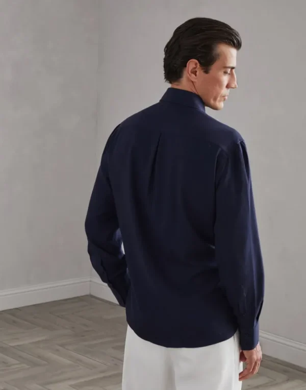 Cotton and cashmere twill basic fit shirt with button-down collar