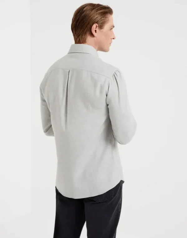 Cotton and cashmere twill basic fit shirt with spread collar