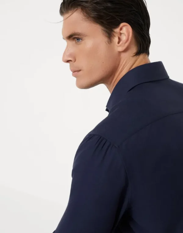 Cotton and cashmere twill basic fit shirt with spread collar