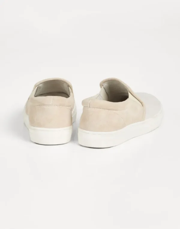 Cotton and linen canvas and suede slip-on sneakers with surf print