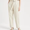 Cotton and linen canvas corset cigarette trousers with monili