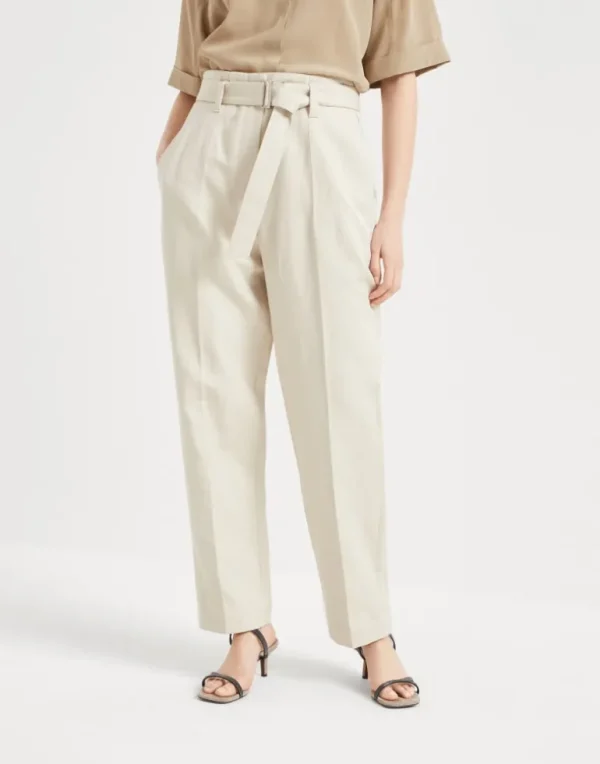 Cotton and linen canvas corset cigarette trousers with monili