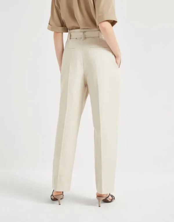 Cotton and linen canvas corset cigarette trousers with monili