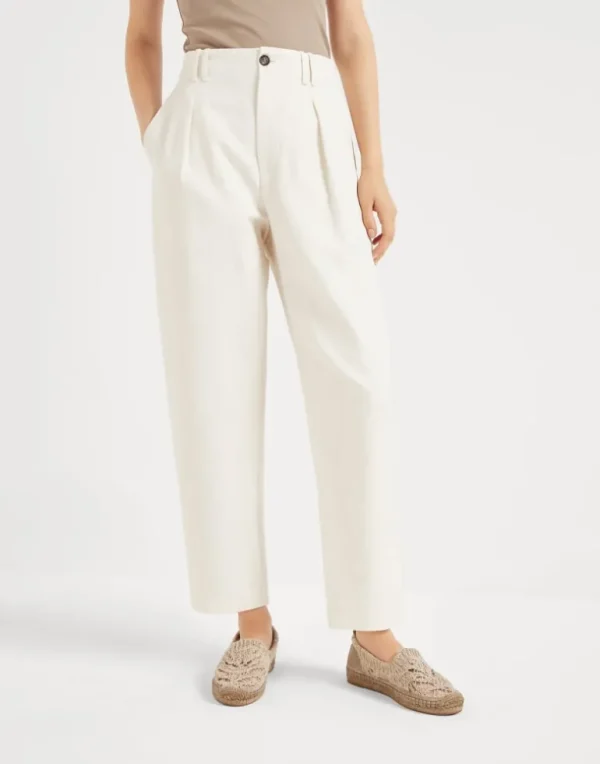 Cotton and linen canvas pleated chino trousers