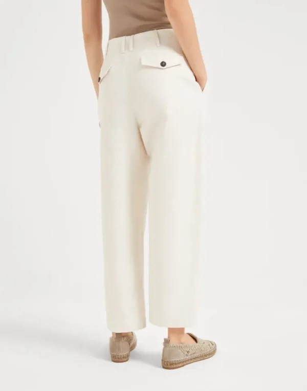 Cotton and linen canvas pleated chino trousers