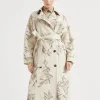 Cotton and linen canvas trench with glistening herbarium embroidery