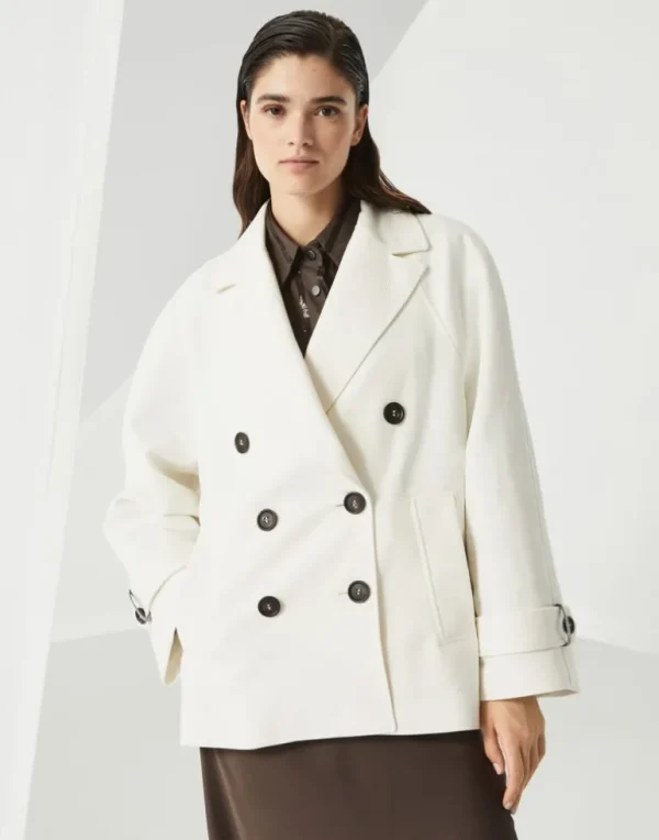 Cotton and linen cavalry pea coat with shiny cuff details