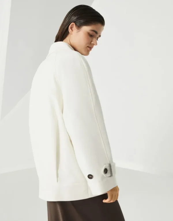 Cotton and linen cavalry pea coat with shiny cuff details