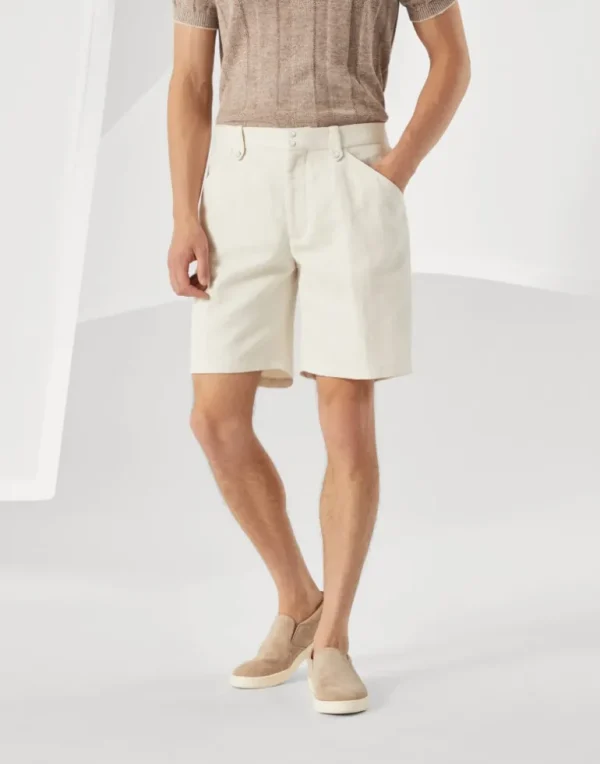 Cotton and linen chevron cavalry Bermuda shorts