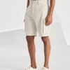 Cotton and linen chevron cavalry Bermuda shorts with cargo pockets