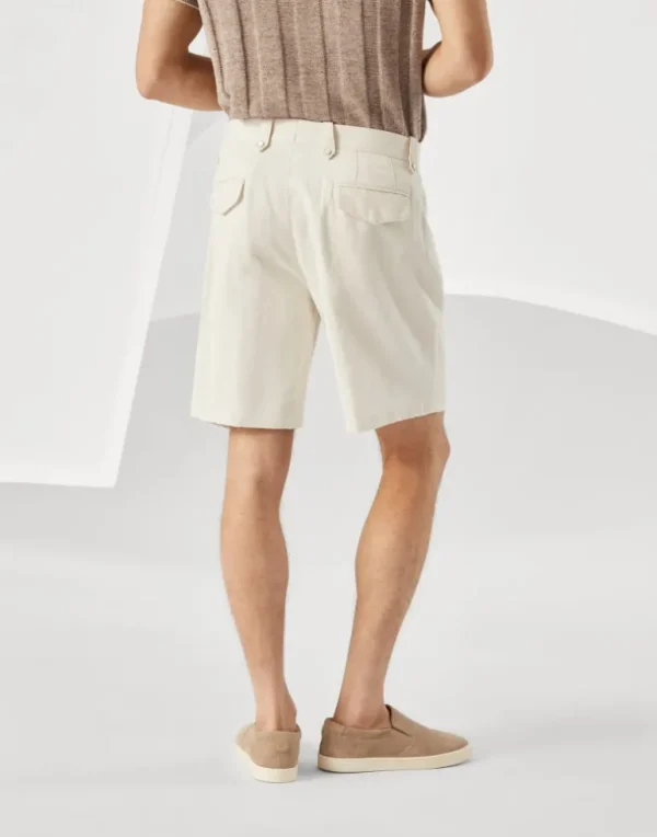 Cotton and linen chevron cavalry Bermuda shorts