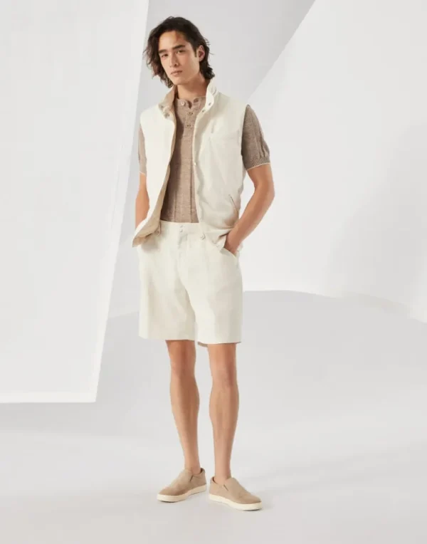 Cotton and linen chevron cavalry Bermuda shorts