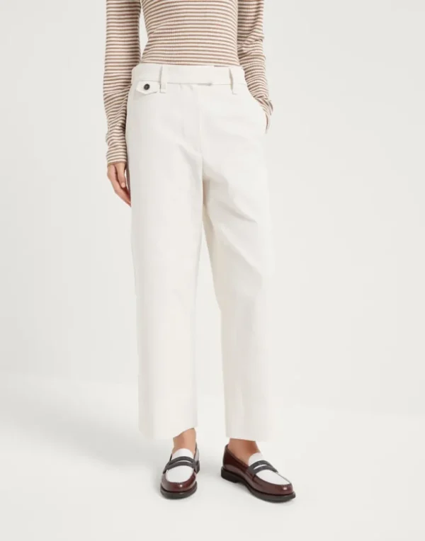 Cotton and linen cover cropped chino trousers with monili