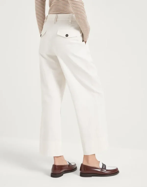 Cotton and linen cover cropped chino trousers with monili